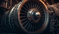 Metallic propeller turning inside old airplane engine generated by AI