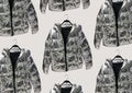 Metallic puffer down jacket. Winter clothes pattern