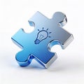 Metallic Puzzle Piece with Light Bulb Icon on a White Background Symbolizing Ideas and Solutions Royalty Free Stock Photo