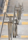 Metallic Railing on high staircase In Building, Stainless steel railing for fall protection Royalty Free Stock Photo