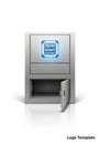 A metallic, rectangular safe with a futuristic design features a blue Royalty Free Stock Photo