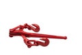 Metallic red ratchet chain binder for securing the load isolated on the white background