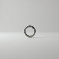 A metallic ring with a polished surface stands vertically against a plain, light gray Royalty Free Stock Photo