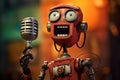 Metallic Robot singer microphone. Generate Ai Royalty Free Stock Photo