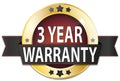 3 year warranty gold metallic round seal badge