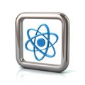 Metallic rounded square frame with blue atom icon