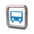 Metallic rounded square frame with blue bus icon