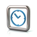 Metallic rounded square frame with blue clock icon