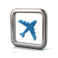 Metallic rounded square frame with blue plane icon Royalty Free Stock Photo