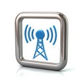 Metallic rounded square frame with blue transmitter tower icon