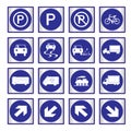 Metallic set blue transport and road signs