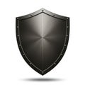 A metallic shield with a classic medieval design is shown. It has a symmetrical, Royalty Free Stock Photo