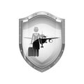 Metallic shield of flight attendant and aeroplane