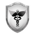 Metallic shield Health symbol with Serpent entwined