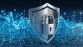Digital Security Concept with Shield and Lock on Futuristic Background Royalty Free Stock Photo