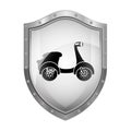 metallic shield with silhouette scooter