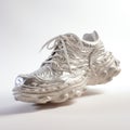 Radiant Silver Metallic Sneaker: A Conceptual Sculpture In Neo-victorian Style