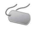 Metallic silver badge military with chain template. Dog tag on lace. Detailed element for army metal token. Engraved Royalty Free Stock Photo