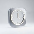 Metallic Silver Clock Icon with Rounded Corners on a White Background time watch Royalty Free Stock Photo