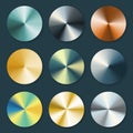 Metallic silver and gold conical metal vector gradients