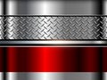 Metallic silver red background, 3d metal shiny chrome with diamond plate texture Royalty Free Stock Photo