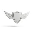 Silver Shield Emblem with Outstretched Wings on White Background badge symbol Royalty Free Stock Photo