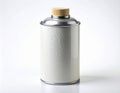 Metallic Silver Spray Can with Wooden Cap on White Background Studio Shot Royalty Free Stock Photo