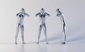 metallic silver Technological human male mannequin standing with hands holding his head with pain and stress emotion - 3d anatomy Royalty Free Stock Photo