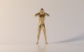 metallic silver Technological human male mannequin standing with hands holding his head with pain and stress emotion - 3d anatomy