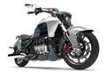 Metallic slate grey and silver modern powerful motorcycle