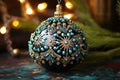 a metallic solstice ornament decorated with sequins