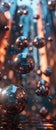 Metallic spheres floating in a zerogravity environment symbolizing the advancement of future space technology Royalty Free Stock Photo