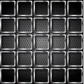 Metallic squares on perforated texture background