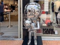 Metallic statue at the entrance of Karl Lagerfeld clothing store in Roermond