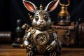 Metallic Steampunk Easter rabbit. Generate ai Royalty Free Stock Photo