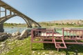 Metallic structure with mats and cushions to have a relaxing time on the banks of the Tigris river and in the shadow