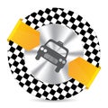 Metallic taxi badge with checkered background