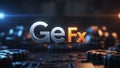 Metallic text GeFx is centered with Ge in silver and Fx in orange Royalty Free Stock Photo