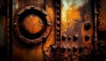 A metallic texture with rust and decay, creating an industrial and grungy feel.
