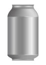 Metallic tin can for food. Front view. Vector realistic mockup of blank cylinder, aluminum container, round steel pack