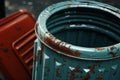 Metallic Trash bin closeup photo. Generate ai