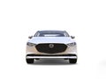 Metallic white Mazda 3 2019 - 2022 model - front view Royalty Free Stock Photo