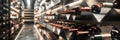 Metallic wine racks incorporating intersecting lines giving them a structured geometric look