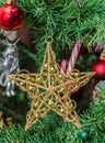 Metallic wire star Christmas ornament tree, detail, close up Royalty Free Stock Photo