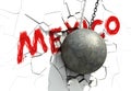 Metallic Wrecking Ball Shattering White Wall With Red Inscription Royalty Free Stock Photo