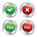 Metallic yes, no buttons template set. Royalty Free Stock Photo