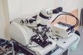 Metallographic microscope used for metall`s surface investigatio