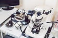 Metallographic microscope used for metall`s surface investigatio