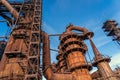 Metallurgical plant blast furnace and smokestacks. Industrial iron background Royalty Free Stock Photo