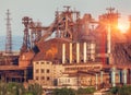 Metallurgical plant at colorful sunset. Industrial landscape. St